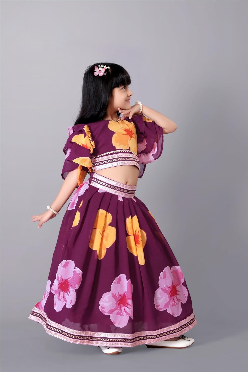 Celebrate with Style: Wine-Hued Lehenga Choli Set for Girls by Satyam Fab