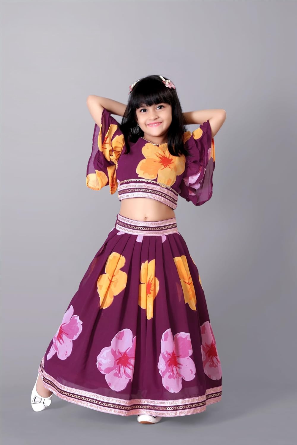 Celebrate with Style: Wine-Hued Lehenga Choli Set for Girls by Satyam Fab