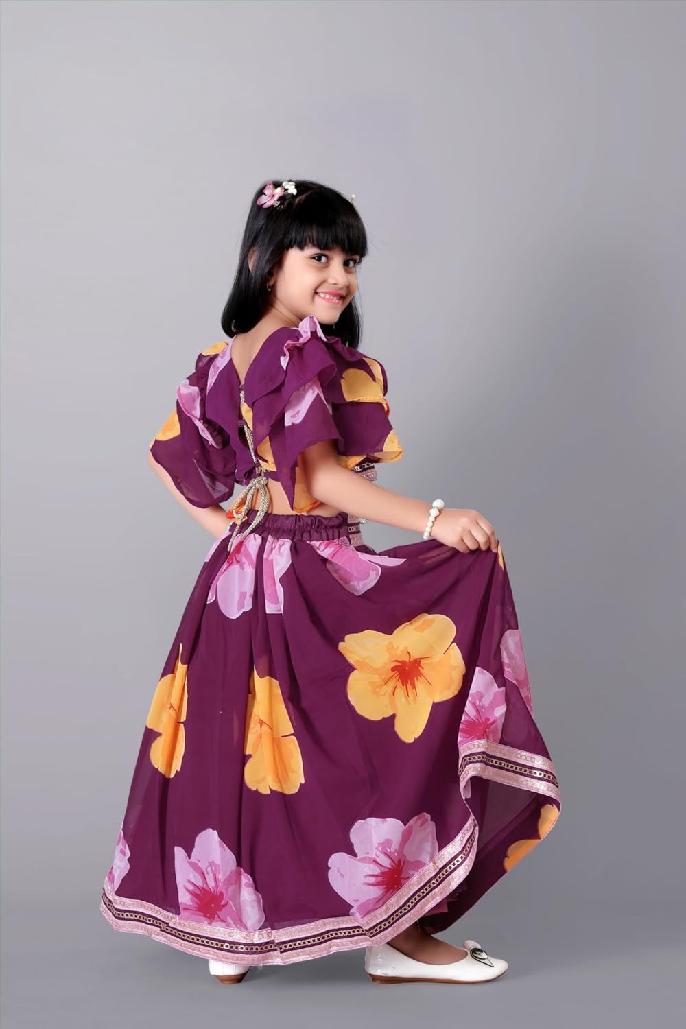 Celebrate with Style: Wine-Hued Lehenga Choli Set for Girls by Satyam Fab