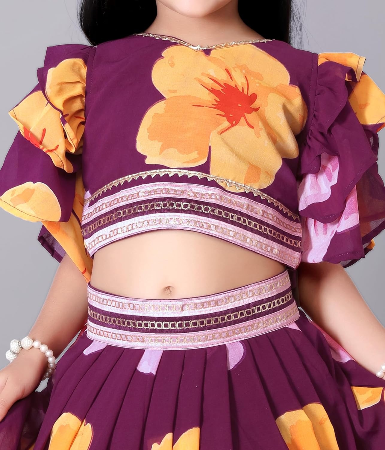 Celebrate with Style: Wine-Hued Lehenga Choli Set for Girls by Satyam Fab