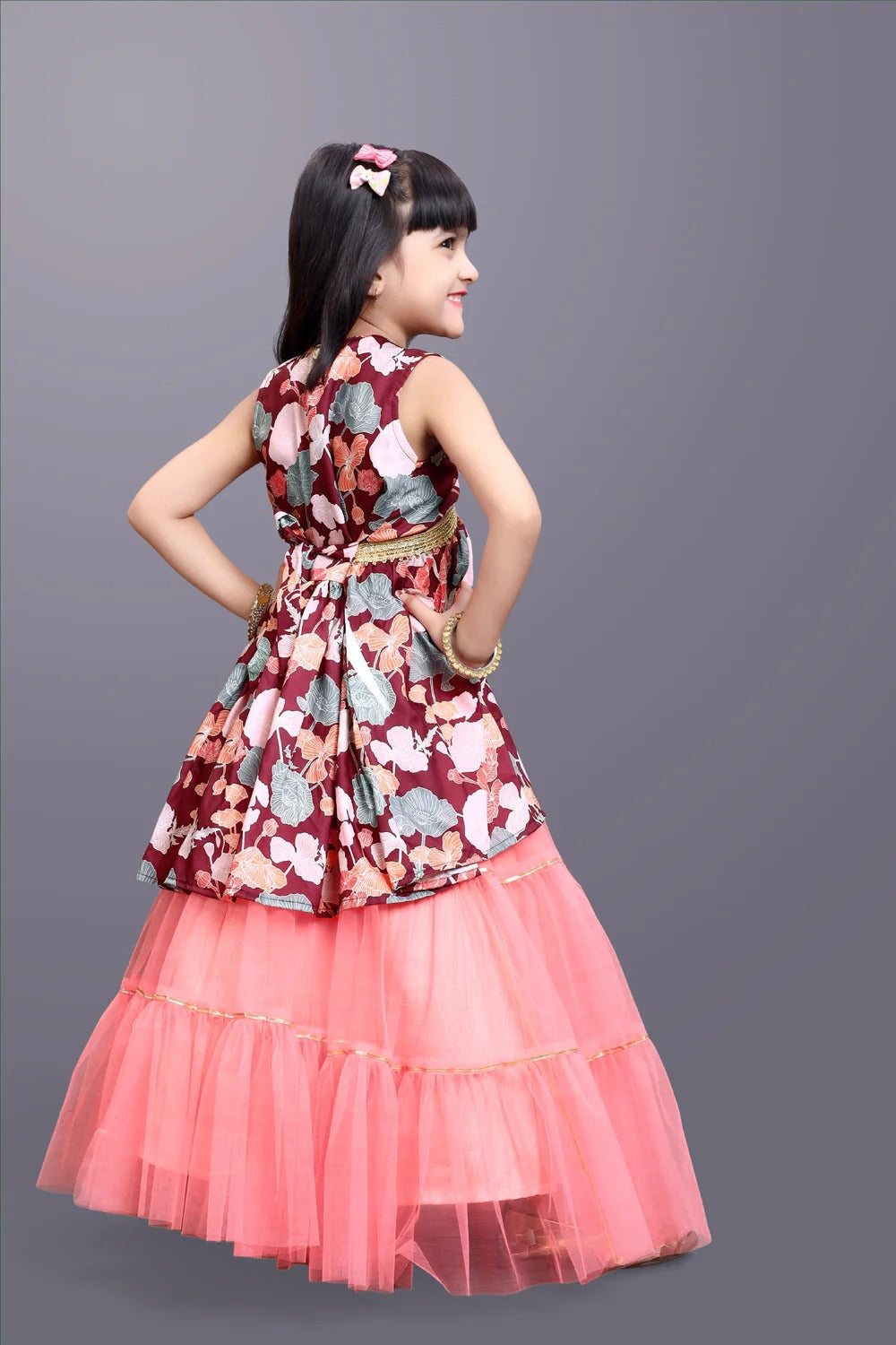 Gleam in Wine – Satyam Fab Girls’ Printed Festive Lehenga Ensemble