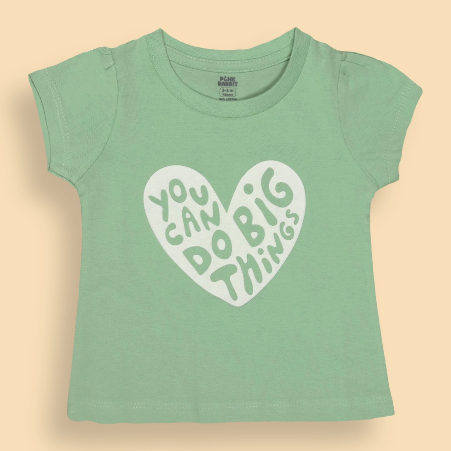 Pink Rabbit Girls Mint Cotton Printed Cap Sleeve T-shirt