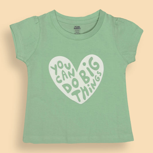 Pink Rabbit Girls Mint Cotton Printed Cap Sleeve T-shirt