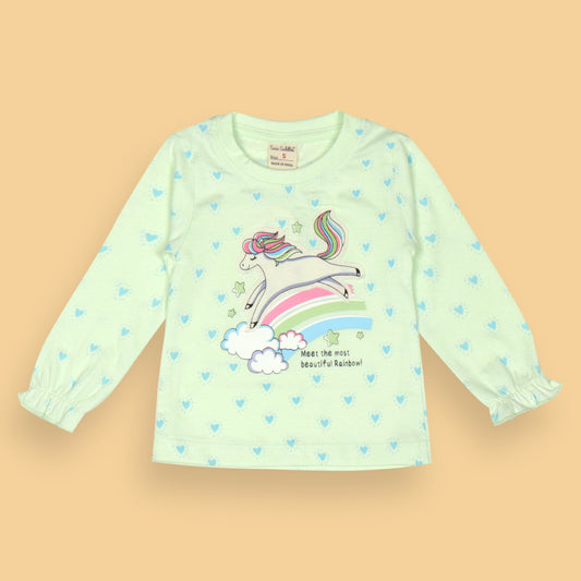 Mint ‘Meet the Most Beautiful Rainbow’ Tee by Cucumber – Girls’ Full Sleeves, Soft Cotton, Summer Fun Essential