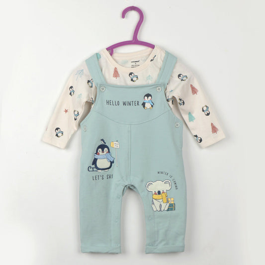 Winter Ready Mint Cotton Dungaree Set for Kids | Cucumber Smart Outdoor Comfort+ Fashion