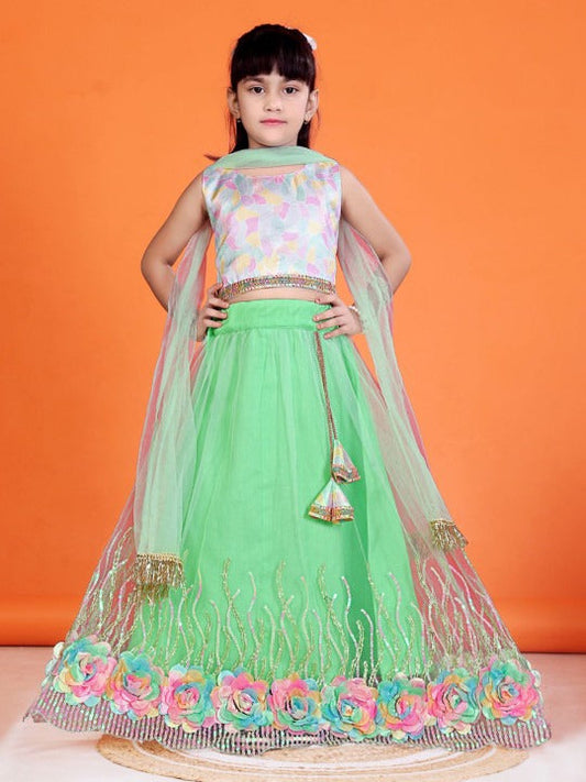 Spin, Smile & Shine – Satyam Fab Mint Green Lehenga Choli for Party Playtime
