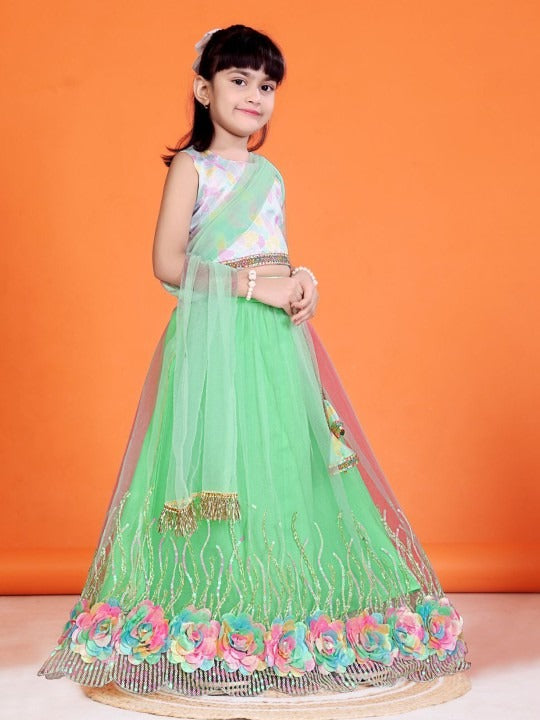 Spin, Smile & Shine – Satyam Fab Mint Green Lehenga Choli for Party Playtime