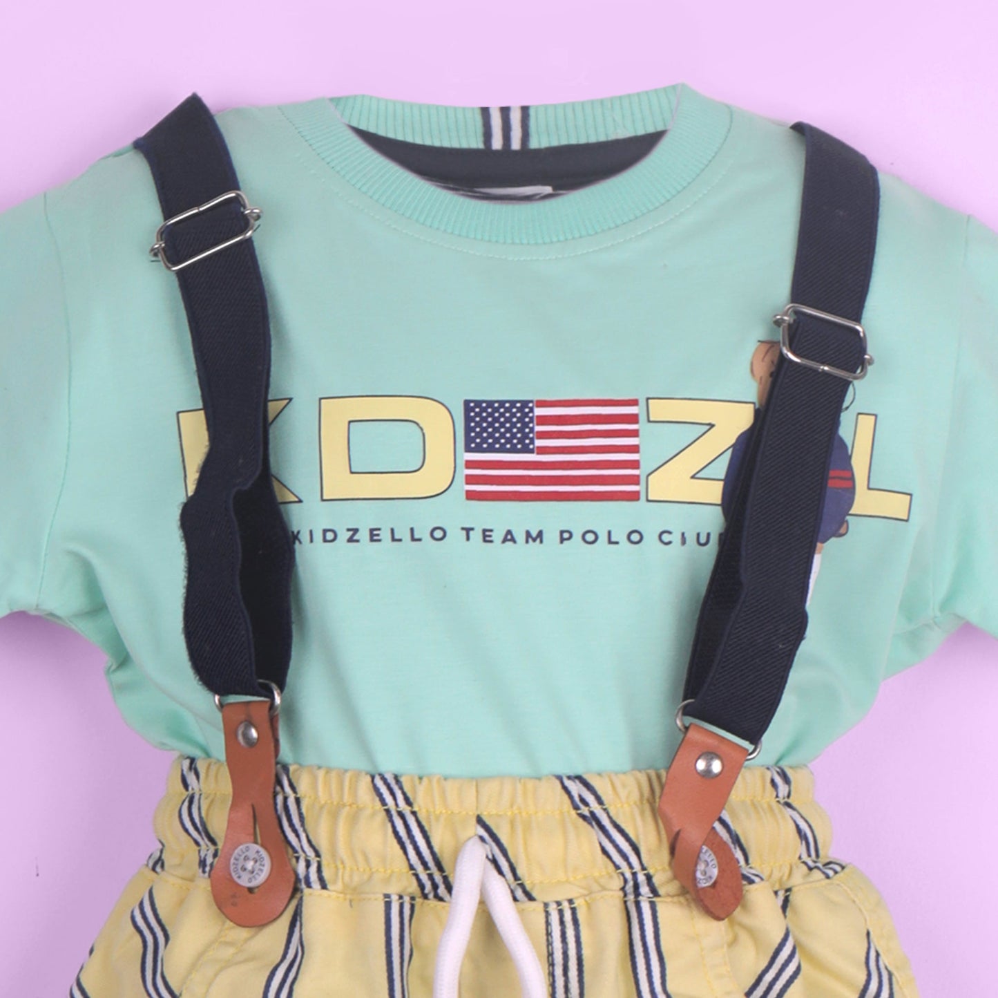 Cool & Playful – Boys’ Mint Cotton Outfit with Shorts & Braces
