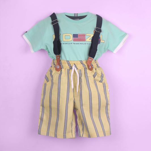 Cool & Playful – Boys’ Mint Cotton Outfit with Shorts & Braces