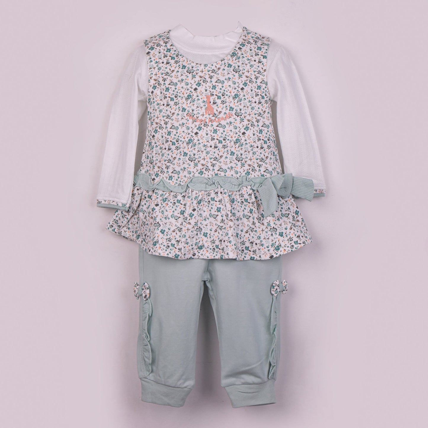 Mint Green Forest Friends Embroidered Top & Pants Set