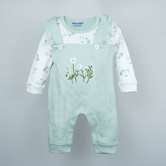 Neo Nate Girls Mint Sleeveless Dungaree Romper | Snap Button Closure, Regular Fit Cotton