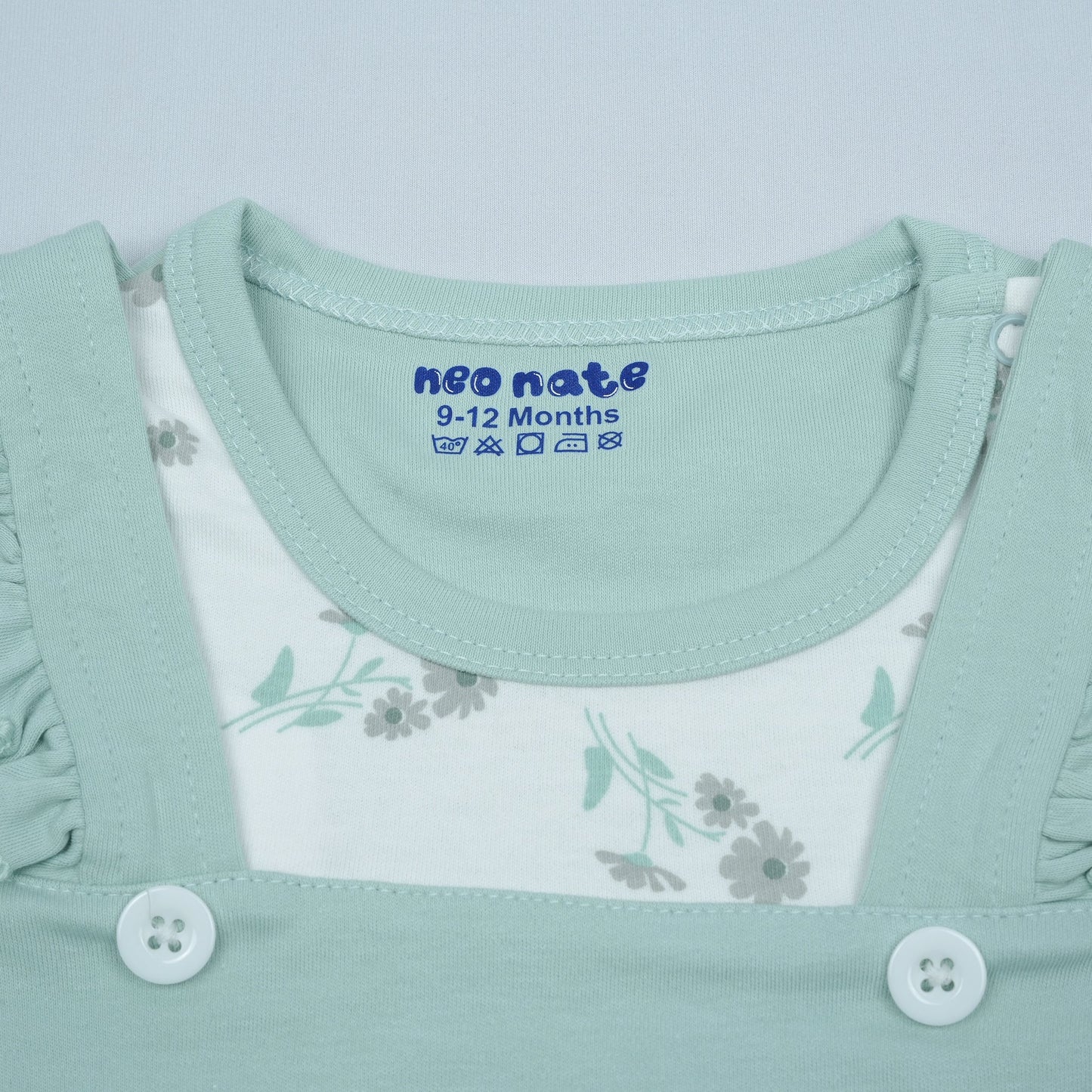 Neo Nate Girls Mint Sleeveless Dungaree Romper | Snap Button Closure, Regular Fit Cotton