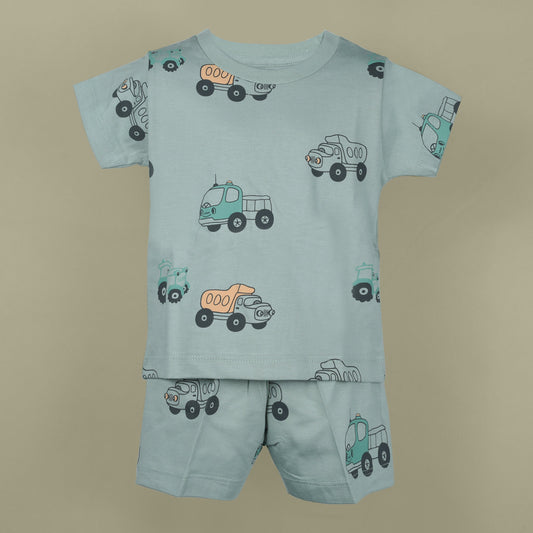 Catch the Fun Breeze: Pink Rabbit Mint T-Shirt & Shorts Set