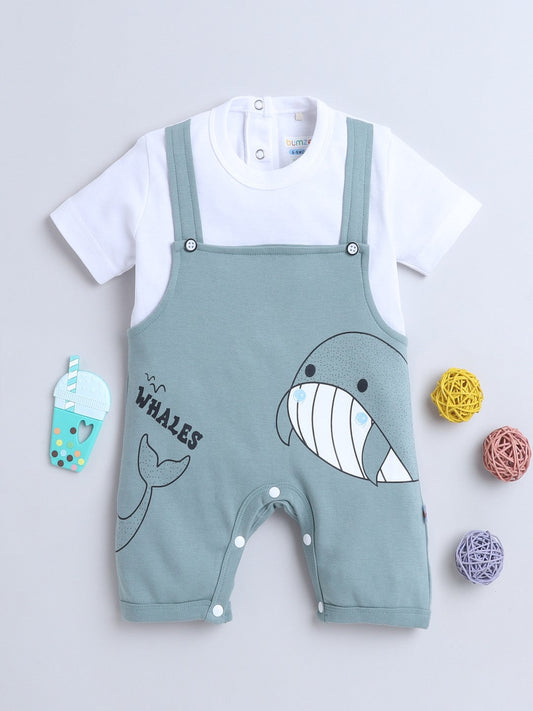 Bumzee’s unisex romper: cozy cotton, half sleeves, and playful “WHALES” placement print!