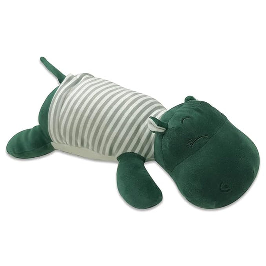 Webby Plush Animal Sleeping Hippopotamus Nap Pillow Soft Toy 30cm (Green)