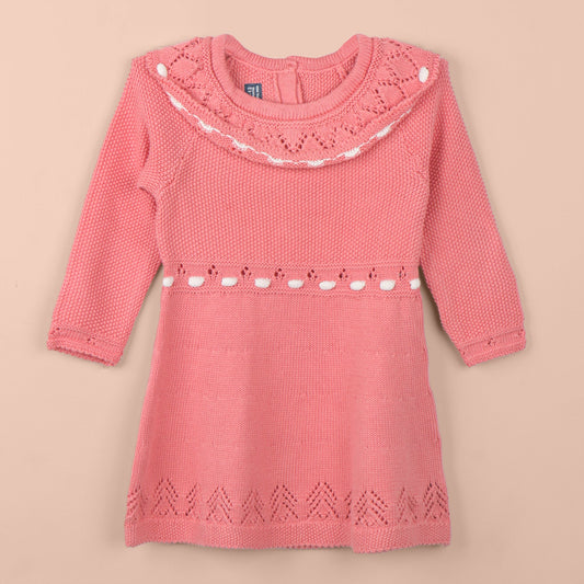 Toffyhouse Girls’ Coral Pure Wool Frock with Socks – Round Neck, Extra Soft Winter Wear