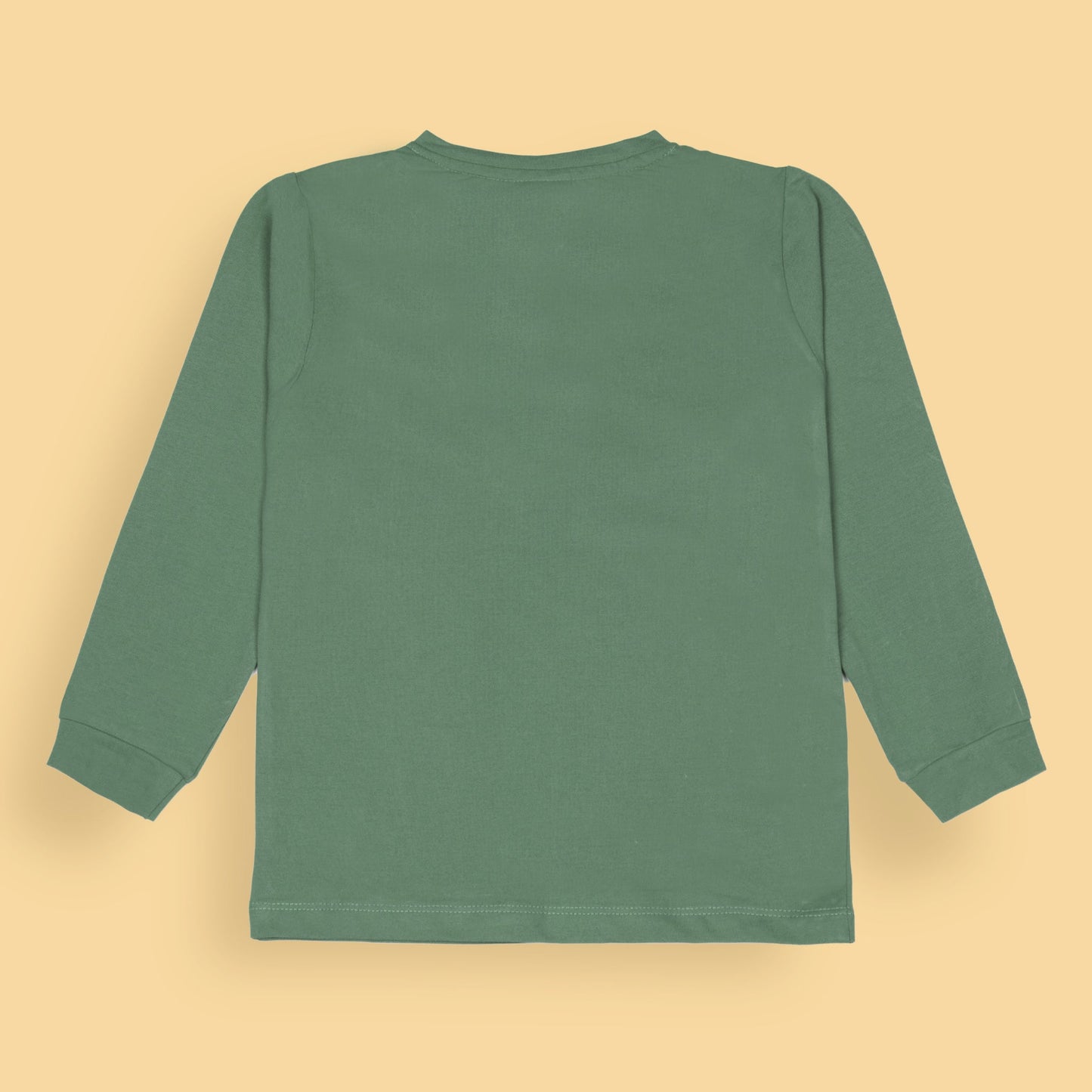 Ollypop Sea Green Full Sleeve Boys' T-Shirt – Basic Cotton, Solid Color, Round Neck, Front Button Detailing, Machine Washable