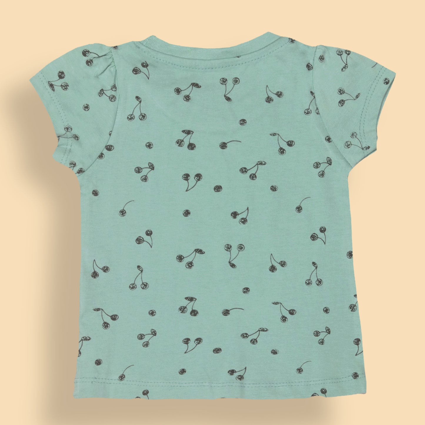 Pink Rabbit Girls Sea Green Cotton All Over Print T-shirt