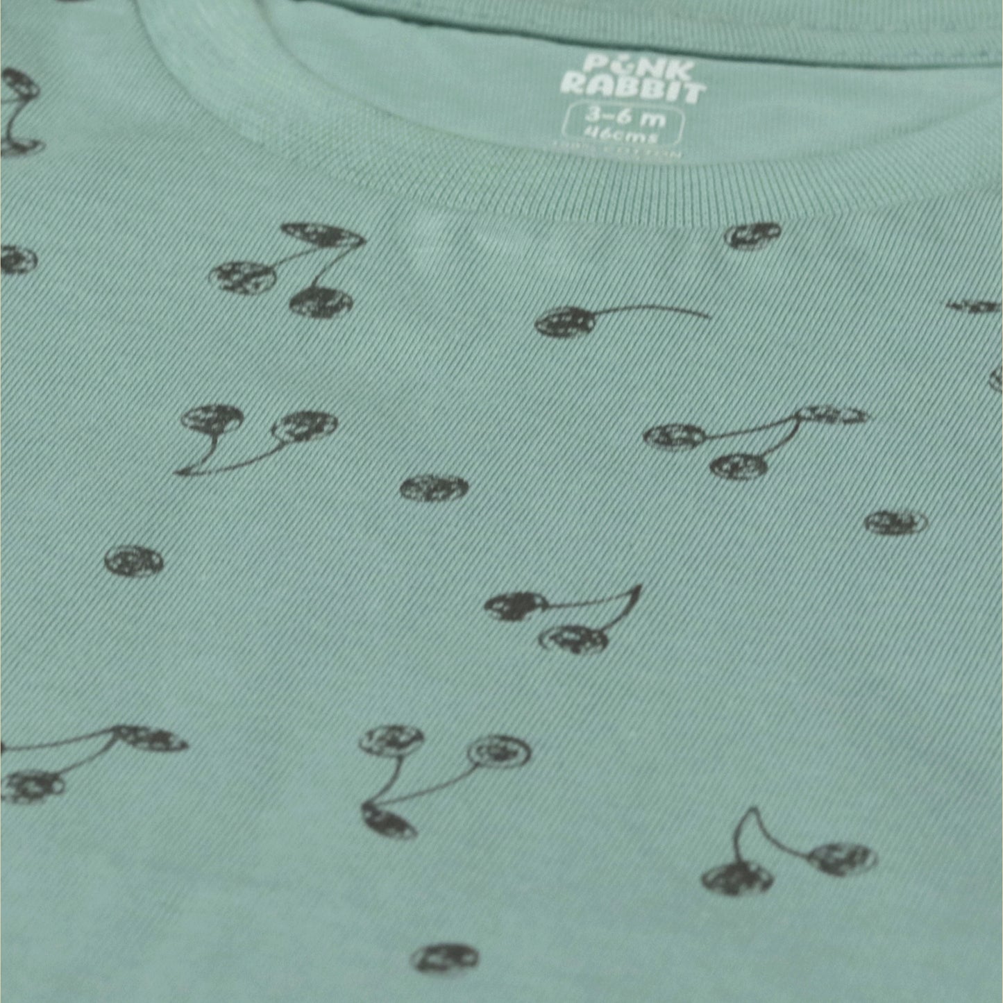 Pink Rabbit Girls Sea Green Cotton All Over Print T-shirt