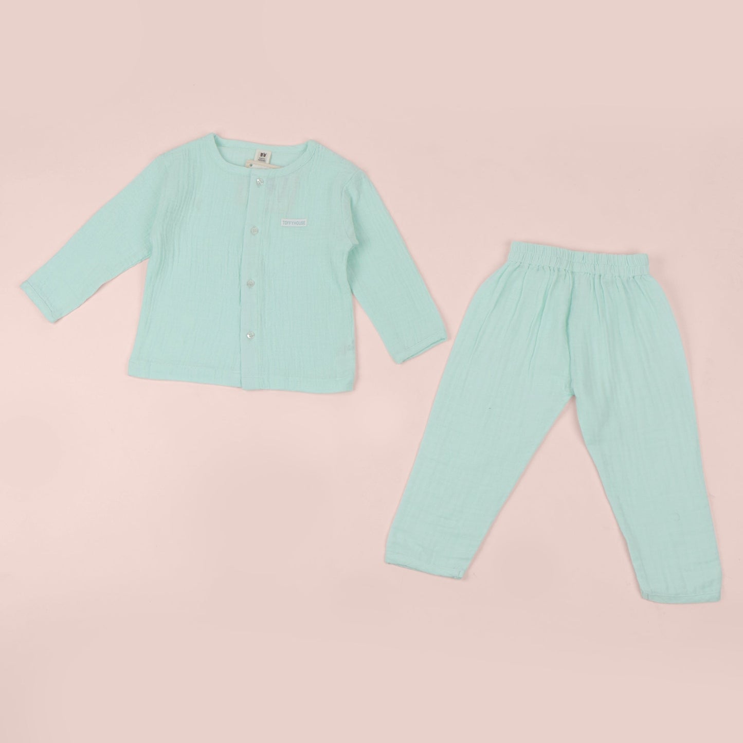 Dreamy Nights in Sea Green: Toffyhouse Muslin Pyjama Set for Comfy Summer Sleep