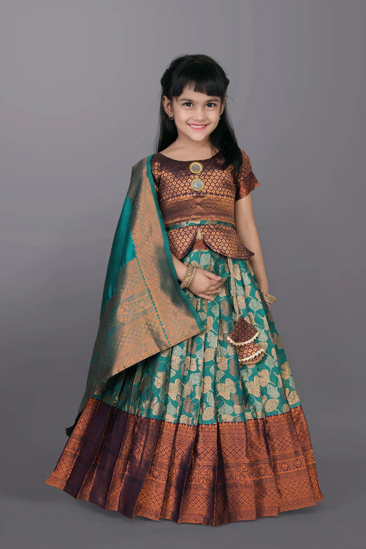 Twirl into Joy with Satyam Fab’s Brown & Sea Green Fiesta – Flowy Lehenga, Cute Choli & Lots of Festival Fun!