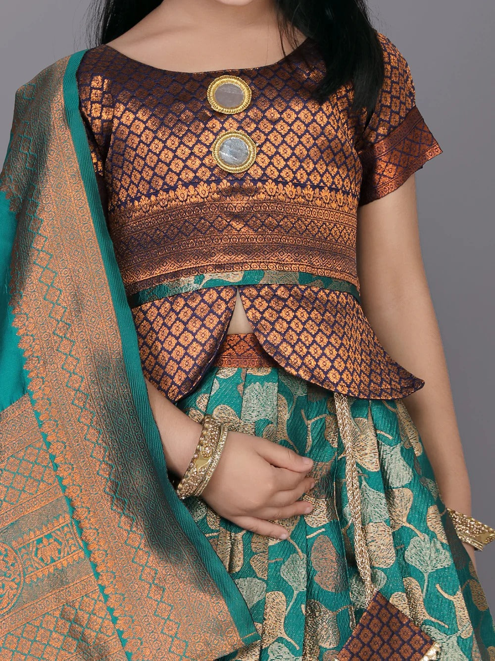 Twirl into Joy with Satyam Fab’s Brown & Sea Green Fiesta – Flowy Lehenga, Cute Choli & Lots of Festival Fun!