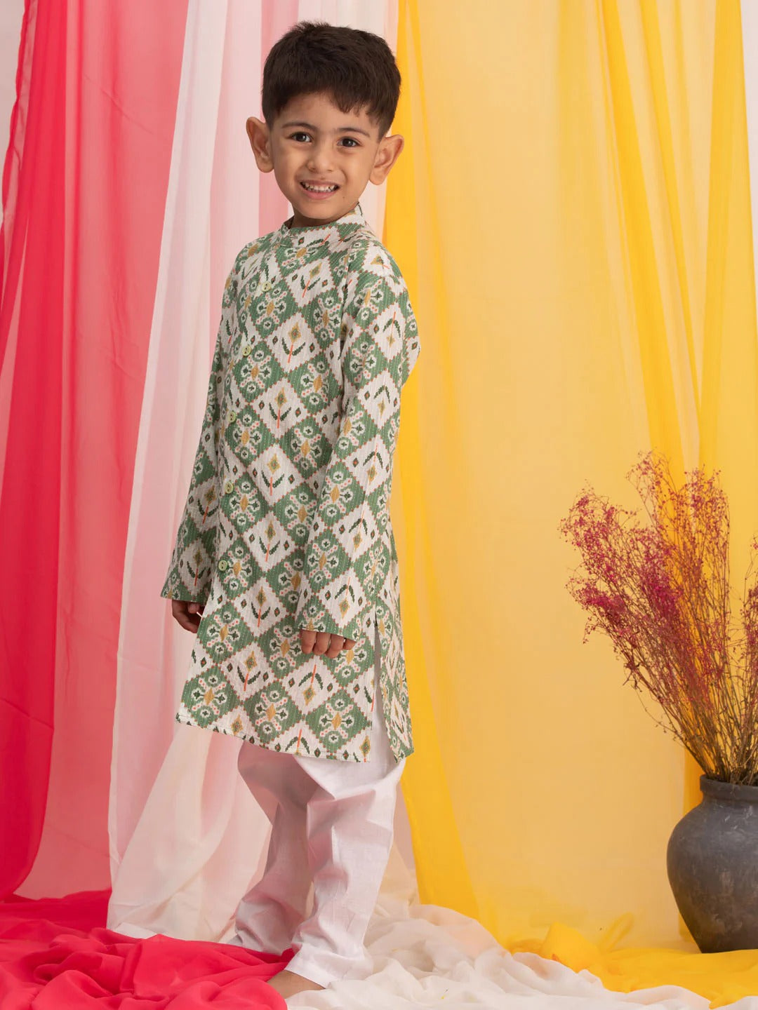 Playful Prince Look – Sea Green Kurta Pyjama Combo