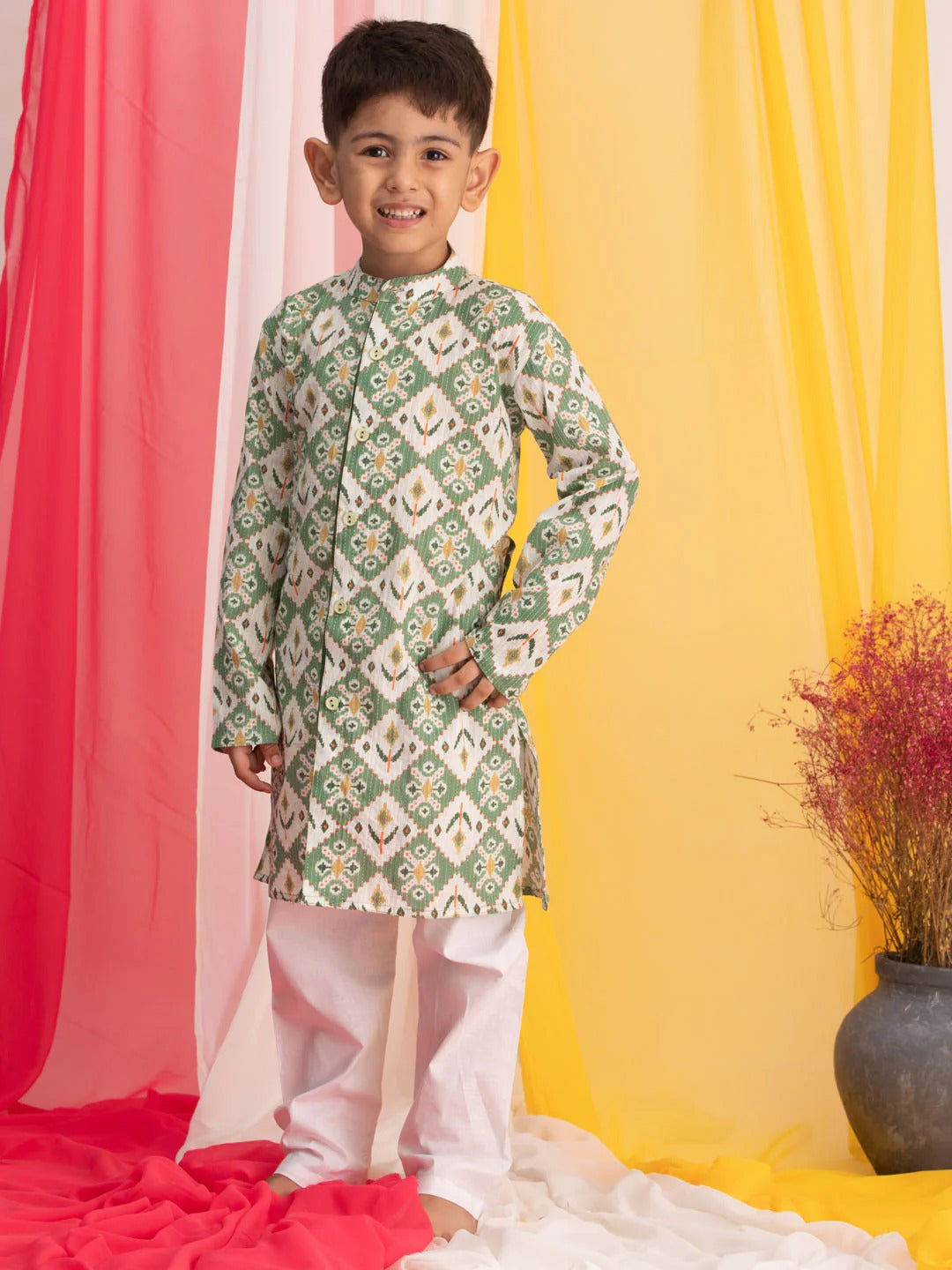 Playful Prince Look – Sea Green Kurta Pyjama Combo