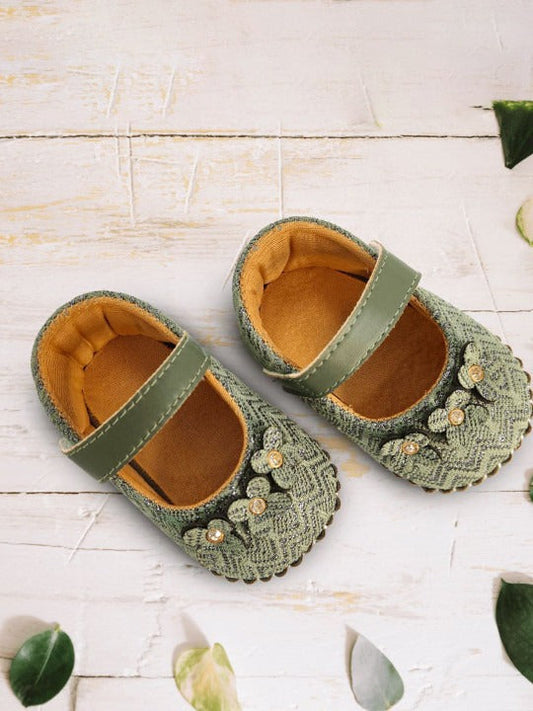 Nuluv Sea Green Booties for Infant Girls – Soft & Comfy Baby Shoes (3–6 Months)