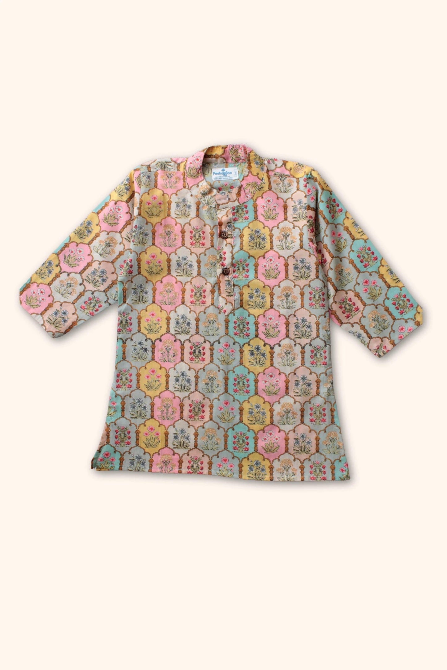 Peekaboo Sea Green Cotton Kurta Pyjama Set – Full Sleeves, Mandarin Collar
