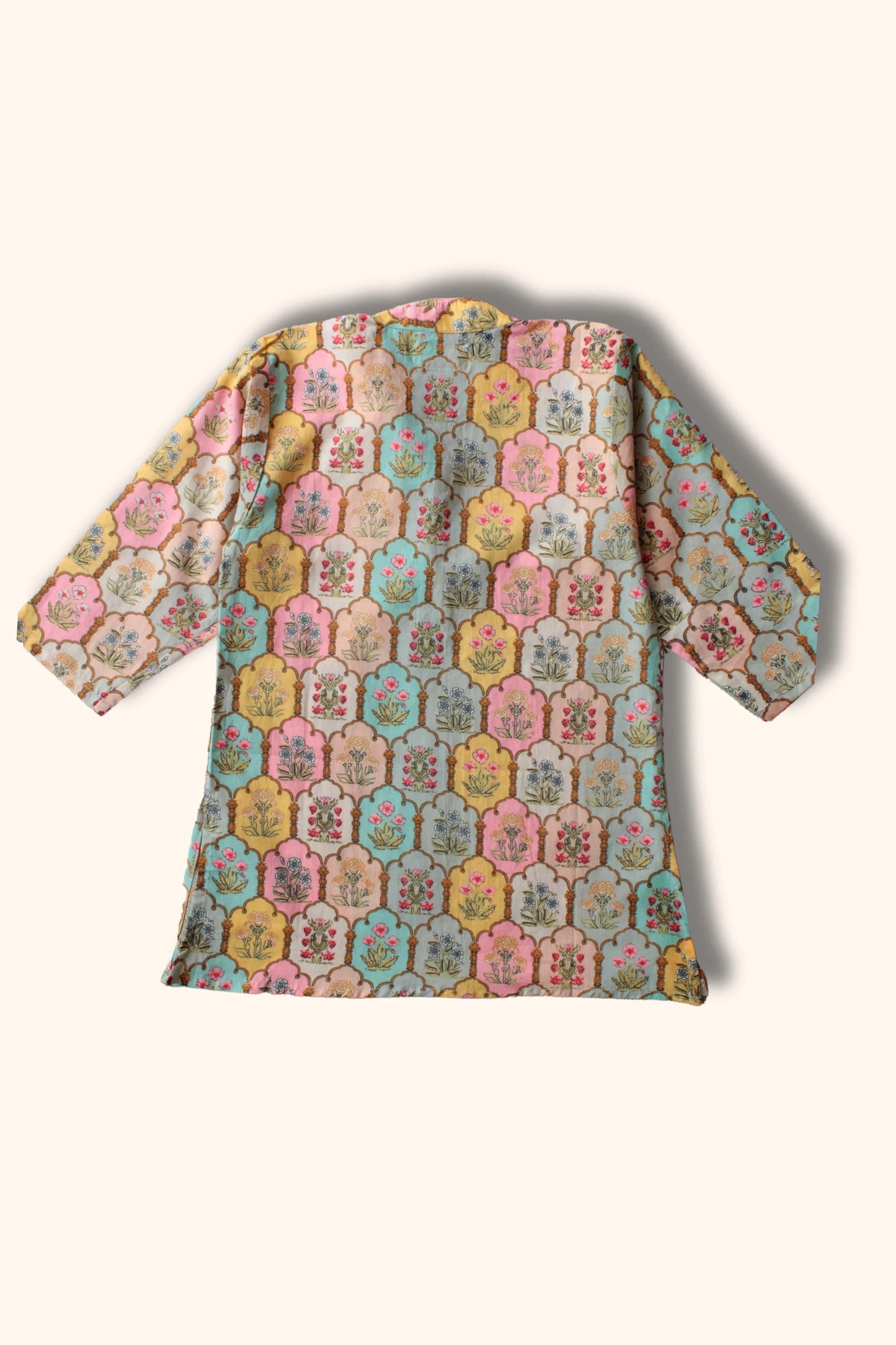 Peekaboo Sea Green Cotton Kurta Pyjama Set – Full Sleeves, Mandarin Collar