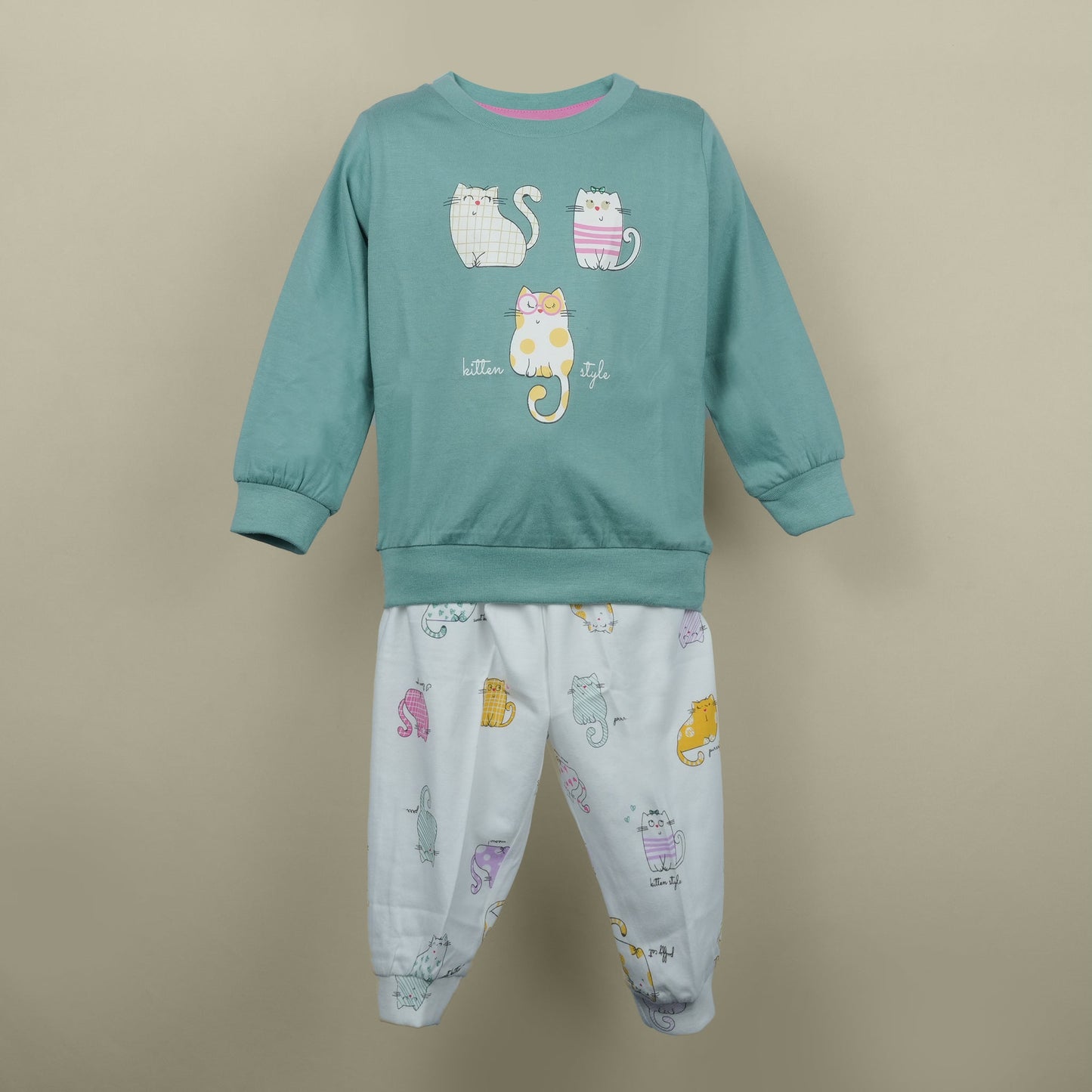 Sea Green Style Set – Pink Rabbit Girls’ T-Shirt & Jogger Combo