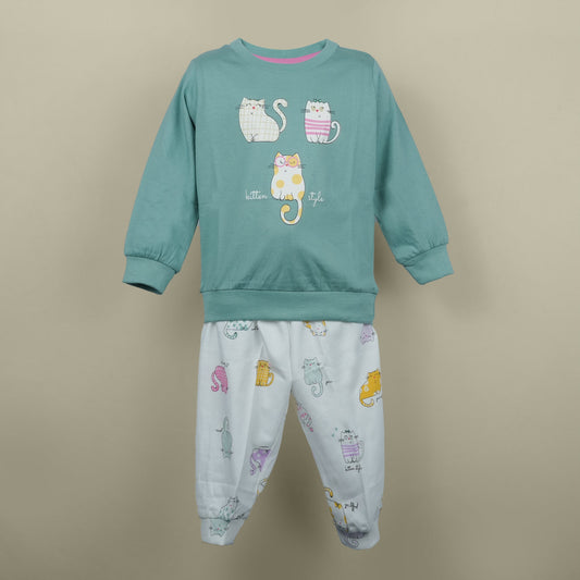 Sea Green Style Set – Pink Rabbit Girls’ T-Shirt & Jogger Combo