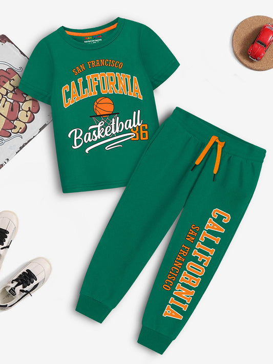 Trampoline Boy's Sea Green 'SAN FRANCISCO' T-Shirt & Track Pant