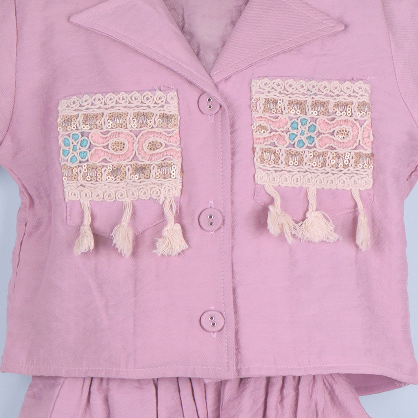 Pretty in Mauve – Girls’ Embroidered Shirt with Mid-Thigh Shorts