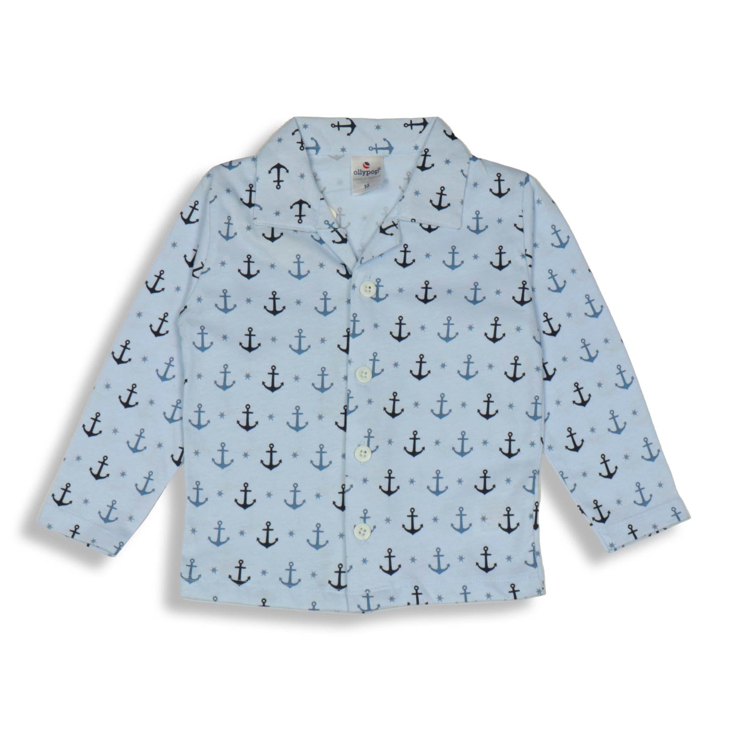Cute Ollypop Baby Pink Sinker Knit Night Suit in Nautical Theme – Full Sleeves, Front Open, Anchors Print