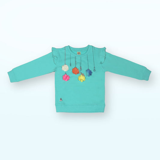 NIOMODA Girls’ Cozy Cotton Sweatshirt – Full Sleeve, Soft & Stylish with Floral Applique