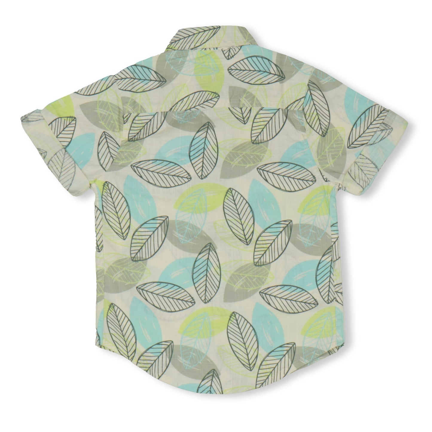 Dew Drop Boys' Cotton Shirt with Leaves Print – Soft Fabric, Half Sleeves, Summer Essentials (Aqua Blue)