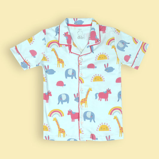 CASA DE NEENEE Boys’ Aqua Blue Cotton Animal Print Nightwear Set