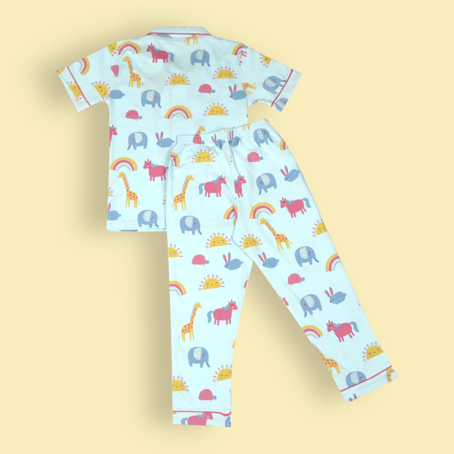 CASA DE NEENEE Boys’ Aqua Blue Cotton Animal Print Nightwear Set