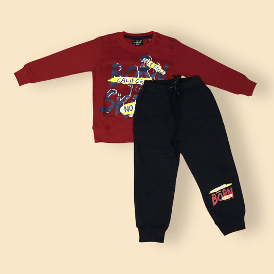 OlioKids Boys' 2-Piece Cotton Blend Set – Printed Sweatshirt & Knee-Length Joggers