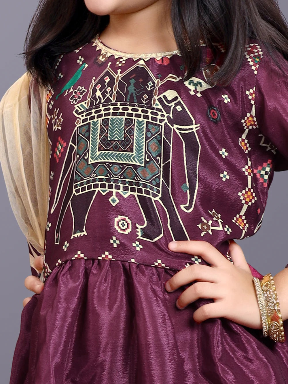 Festival Ready: Satyam Fab Maroon Lehenga Choli with Flared Skirt & Dupatta for Girls