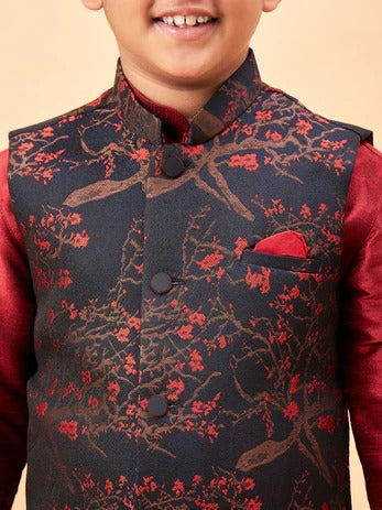 Royal Maroon – Boys’ Dhoti Kurta Jacket Set by Vastramay
