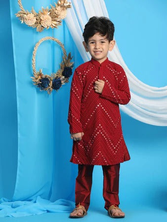 Royal Maroon – Boys’ Embroidered Kurta Pyjama by Vastramay