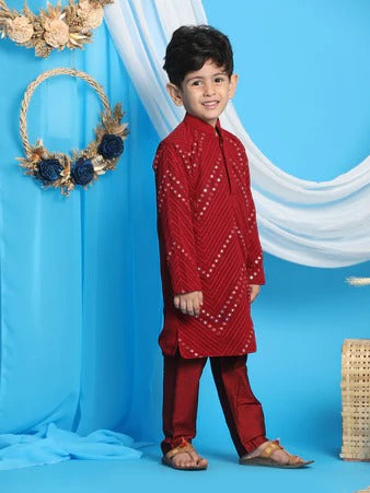 Royal Maroon – Boys’ Embroidered Kurta Pyjama by Vastramay
