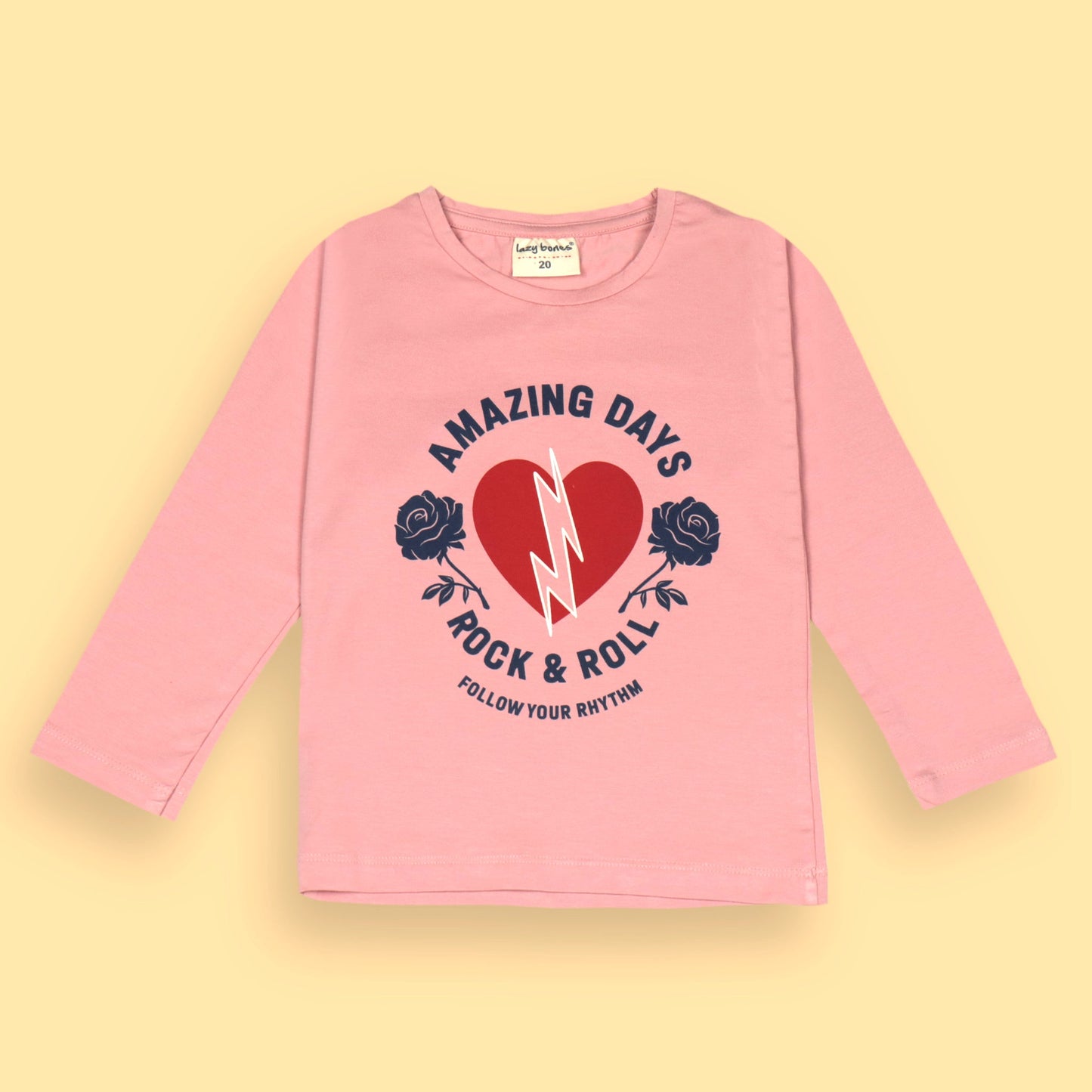 Groovy Girls Pink Tee by Ollypop – Full Sleeve, Flower & Lightning Print, Essentials
