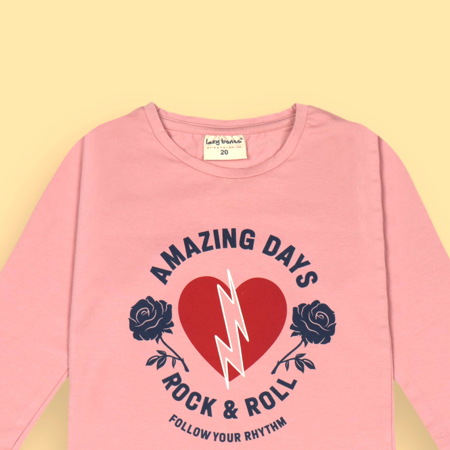 Groovy Girls Pink Tee by Ollypop – Full Sleeve, Flower & Lightning Print, Essentials
