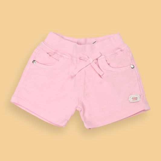 Mikkie House Girls Light Pink Cotton Solid Shorts with Pockets