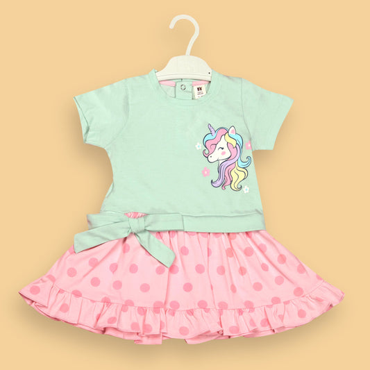 Toffyhouse Light Pink Soft Frock – Unicorn and Floral Print, Snap Button Back, Cap Sleeves, Comfortable One-Piece for Fashion & Essentials