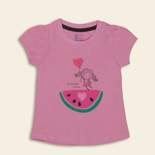 Girls’ Fashionable Light Pink T-Shirt – Pink Rabbit Best Friends Print, Summer Essential